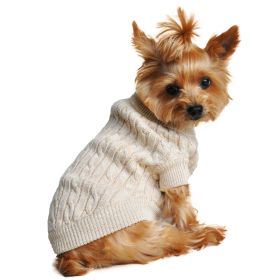 Combed Cotton Cable Knit Dog Sweater - Oatmeal (size: medium)