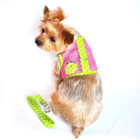 Cool Mesh Dog Harness Under the Sea Collection - Frog Green Dot and Pink (size: large)