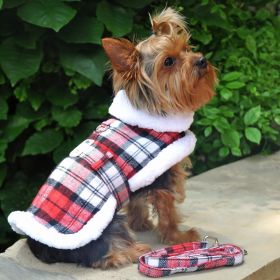 Sherpa-Lined Dog Harness Coat - Red & White Plaid (size: large)