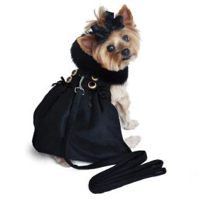 Wool Fur-Trimmed Dog Harness Coat - Black (size: large)