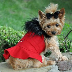 Wool Fur-Trimmed Dog Harness Coat - Red (size: large)
