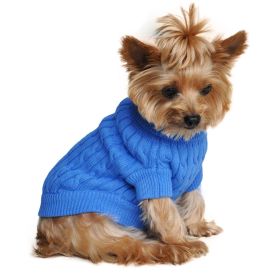 Combed Cotton Cable Knit Dog Sweater - Riverside Blue (size: X-Small)
