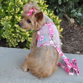 Cool Mesh Dog Harness with Leash - Hawaiian Hibiscus Pink (size: medium)