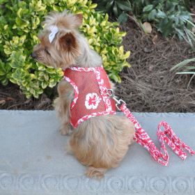 Cool Mesh Dog Harness with Leash - Hawaiian Hibiscus Red (size: medium)