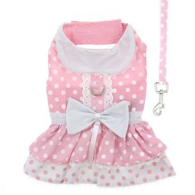 Polka Dot and Lace Dog Dress Set with Leash - Pink (size: X-Small)