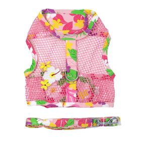 Cool Mesh Dog Harness with Leash - Pink Hawaiian Floral (size: medium)