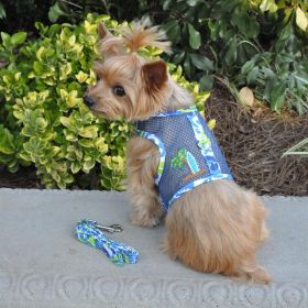 Cool Mesh Dog Harness with Leash - Surfboard Blue and Green - Ocean Blue and Palms (size: large)